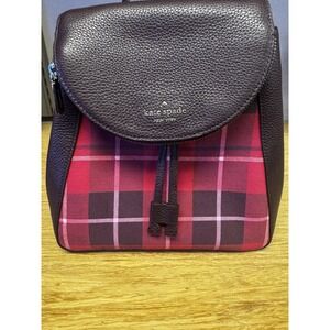 Kate Spade Leila Medium Flap Backpack Plaid Purse Handbag Mint Cond